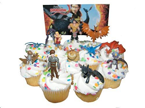How to Train Your Dragon Set of 12 Figure Cake Toppers / Cupcake Party Favor Decorations with 9 Dragons, Hiccup, Astrid and Some New Charcters!