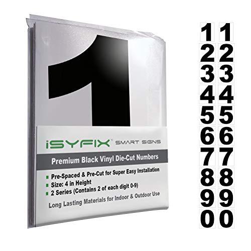 Black Vinyl Numbers Stickers - 4 Inch Self Adhesive - 2 Sets - Premium Decal Die Cut and Pre-Spaced for Mailbox, Signs, Window, Door, Cars, Trucks, Home, Business, Address Number, Indoor or Outdoor