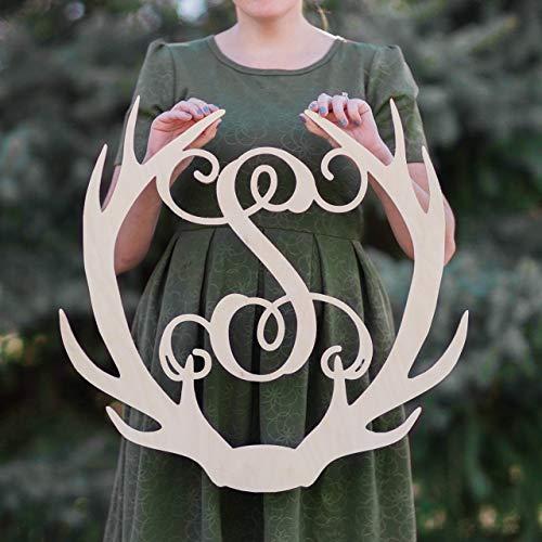 SALE 12-36 inch tall Wooden ANTLER Monogram Letters Vine Room Decor Nursery Decor Wooden Monogram Wall Art Large Wood monogram wall hanging wood LARGE
