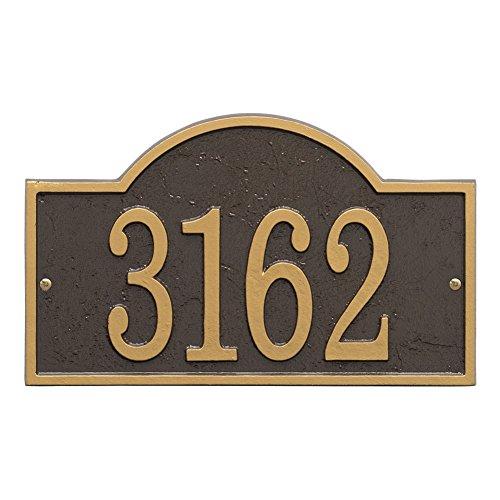 Whitehall Personalized Cast Metal Address Plaque - Custom House Number Sign - Arched Rectangle (12 x 7.25) Bronze w/Gold Numbers