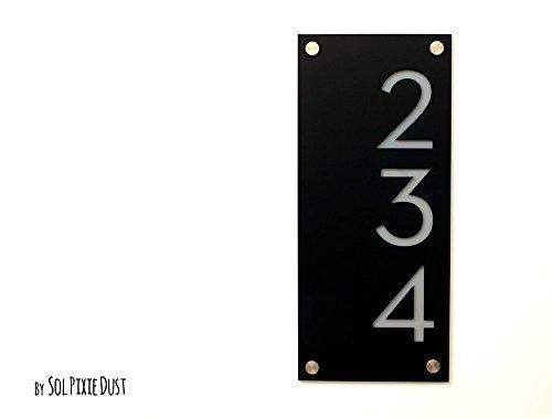 Modern House Numbers, Black Acrylic with Grey Acrylic - Vertical - Contemporary Home Address -Sign Plaque - Door Number