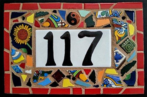 Tile Mosaic House Number Plaque, Address or Name Sign, Custom Hand Made