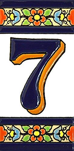House numbers. Handpainted polichrome ceramic tiles. letters and numbers handpainted using dry rope technique perfect to create signs,addresses and names. Design FLORES MEDIANO 4,29"X2,13" (NUMBER 7)