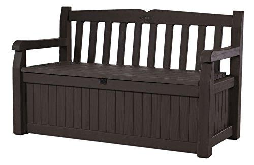 Keter Eden 70 Gallon All Weather Outdoor Patio Storage Garden Bench Deck Box, Brown/Brown
