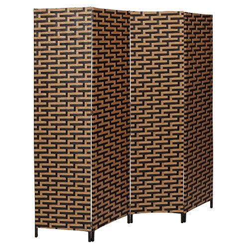 MyGift Decorative Freestanding Black & Brown Woven Design Wood Privacy Room Divider Folding Screen, 4-Panel