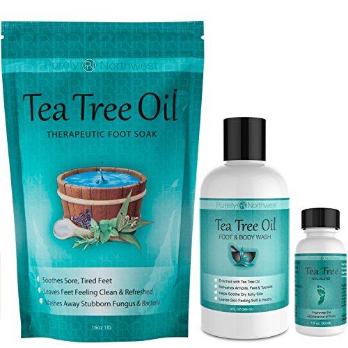 Purely Northwest Foot and Toenail Kit with 16 oz Tea Tree Oil Foot Soak, 9 fl oz Antifungal Tea Tree Oil Foot & Body Wash and 1 fl oz Tea Tree Nail Blend.