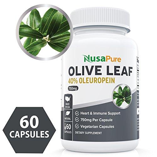 Best Olive Leaf Extract 750 mg 40% Oleuropein (Non-GMO & Gluten Free) - Vegetarian - Super Strength - Immune Support, Cardiovascular Health & Antioxidant Supplement - No Oil - 60 Capsules
