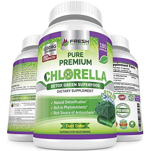 Organic Chlorella Capsules 100% Vegetarian – 180 Pure Vegan Powder Capsules – No.1 Source of Chlorophyll & CGF-1200mg Natural Detox Superfood - Rich in B Vitamins, Minerals & Protein-Cracked Cell Wall