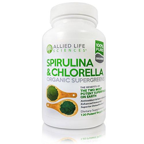 Allied Life Spirulina and Chlorella | Organic Chlorophyll Vegan Protein Powder Green Superfood Capsules | Natural Anti Aging Detox Cleanse (1 pack)