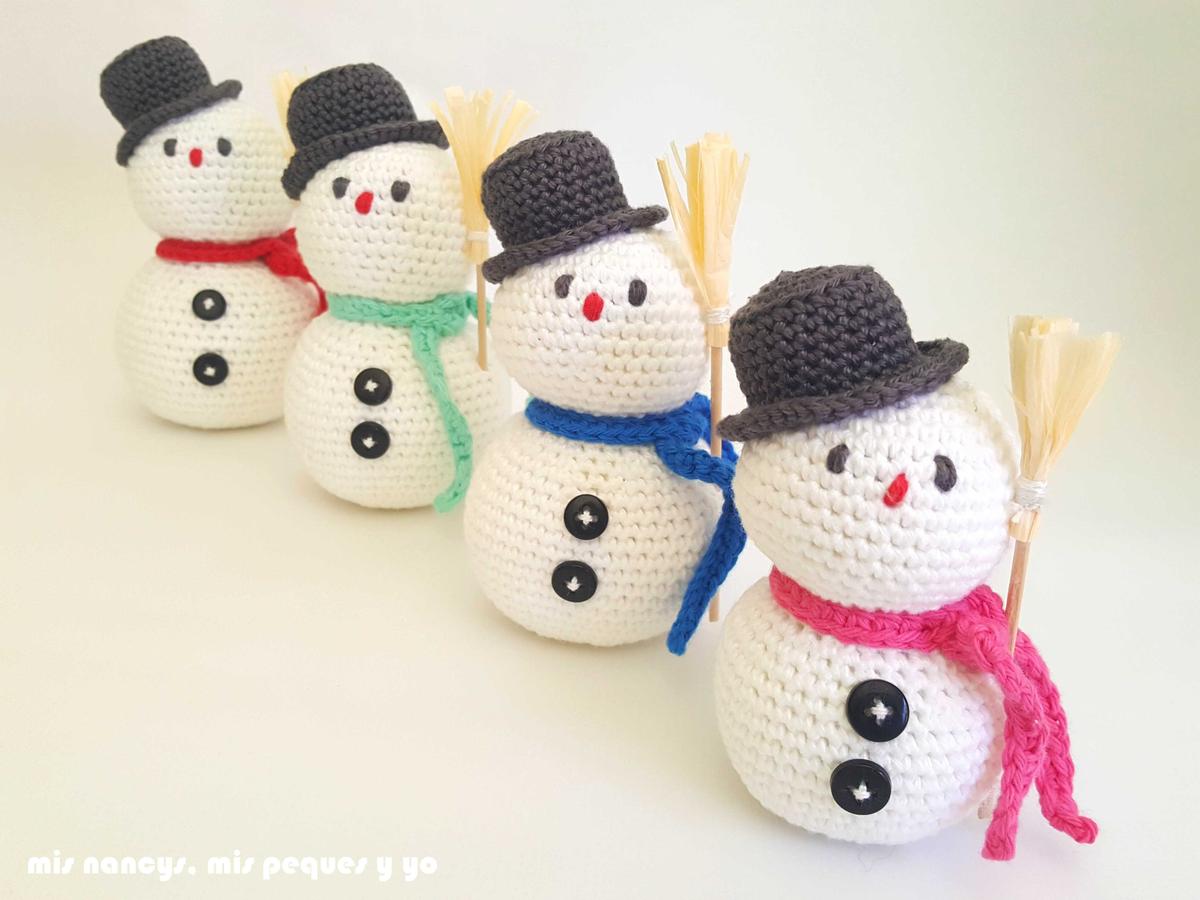 mis nancys, mis peques y yo, muñecos de nieve amigurumi, muñecos de nieve con botones