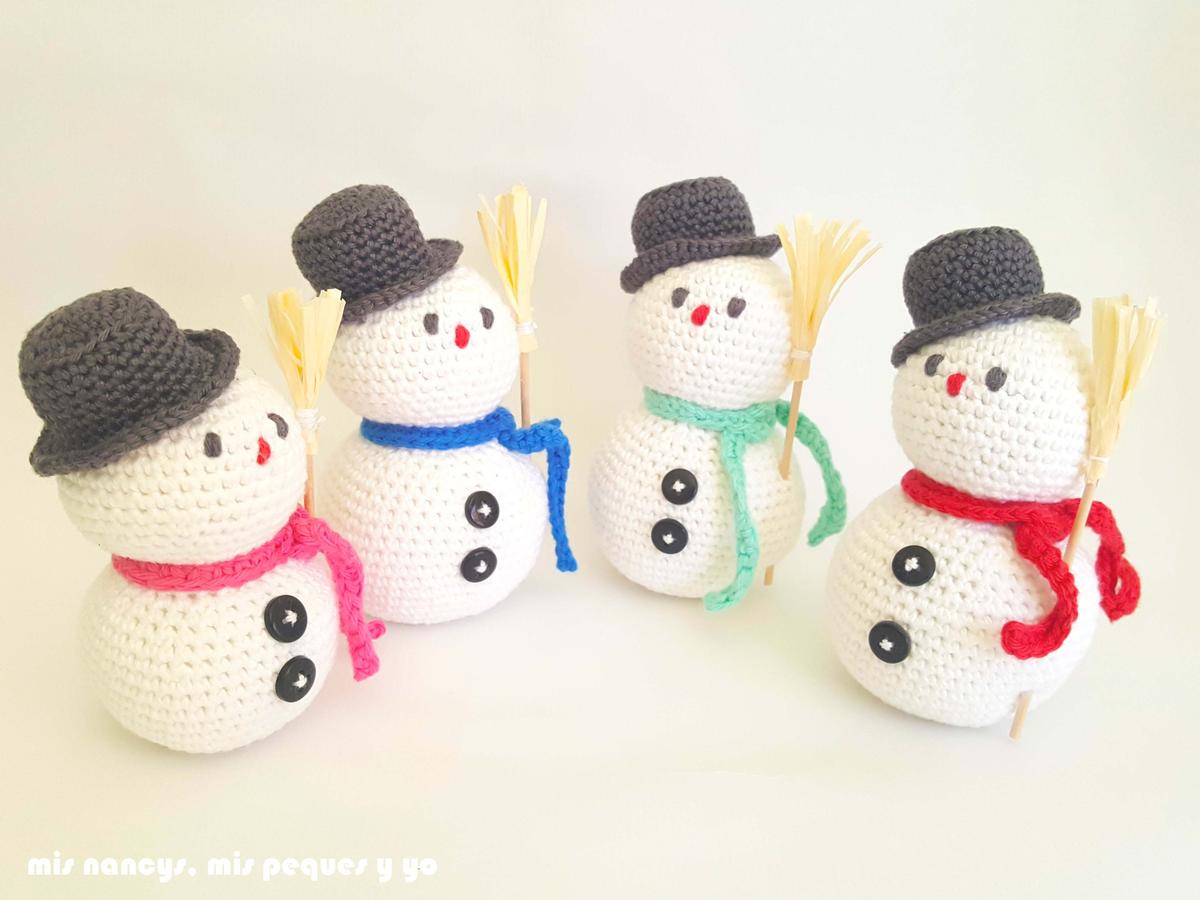 mis nancys, mis peques y yo, muñecos de nieve amigurumi, conjunto de muñecos de nieve amigurumi