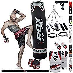 RDX Saco de Boxeo Relleno MMA Muay Thai Kick Boxing Artes Marciales con Soporte Techo Guantes Cadena 13 PC 4FT 5FT Punching Bag