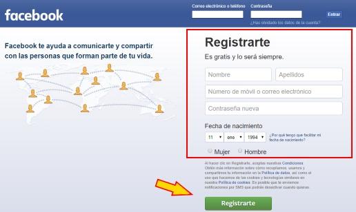 registrarte en feisbuk
