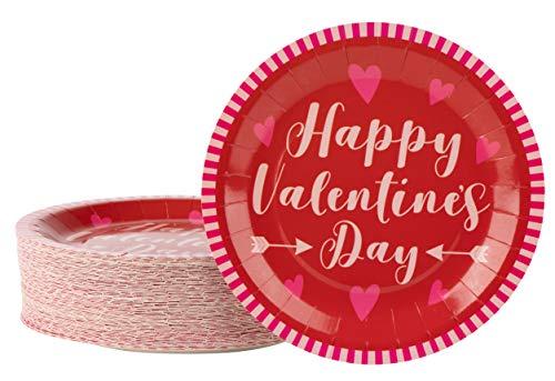 Disposable Plates - 80-Count Paper Plates, Valentines Party Supplies for Appetizer, Lunch, Dinner, Dessert, Happy Valentines Day and Hearts Design, Red, 9 Inches Diameter