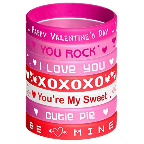 FEPITO 35 Pieces Valentines Day Rubber Wristband Silicone Wristbands Rubber Band Bracelets for Party Favors Kids School Gifts Supplies
