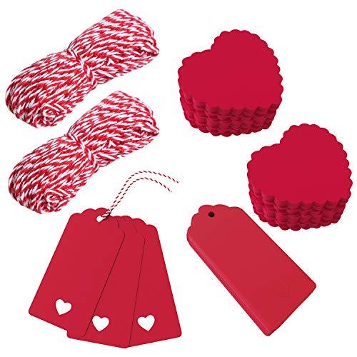 200 Piece Red Kraft Paper Gift Tags with String Heart Shape Hang Labels with Twine for Valentines Day Wedding Holiday Party Favor