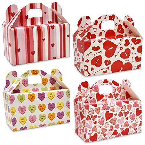 Valentines Day Treat Boxes 48 Pack Cardboard Hearts Goody Bag Cookie Holder Classroom Crafts Supplies Party Favors 4 Designs by Gift Boutique Measures: 6.2 x 3.5 x 3.5 Inches
