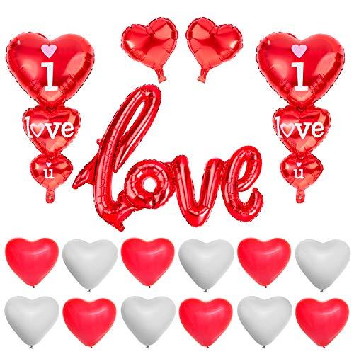 Whaline 35 Pack Heart Balloon Set for Valentines Day, Include LOVE Latter Balloon and 30 Latex Balloons, 2 Foil Balloon, 2 I Love U Balloon for Wedding Birthday Valentine Party Decor