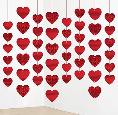 jollylife 12PCS Valentines Day Decorations Heart Garland - Party Hanging String Decor Supplies