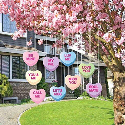 VictoryStore Yard Sign Outdoor Lawn Decorations:  Valentines Yard Decorations - Hanging Candy Hearts (Set of 9)