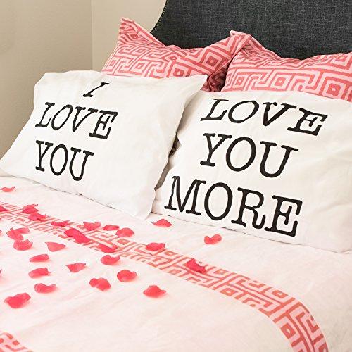 Super Z Outlet I Love You & Love You More Cotton Polyester Standard Size Pillowcase Pair for Bedroom, Home Decoration Set, Anniversary