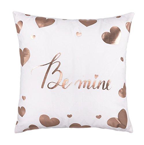 4TH Emotion Rose Gold Be Mine Love Heart Throw Pillow Case Cushion Cover Cotton Polyester 18 x 18 Inch Valentines Day Home Decoration