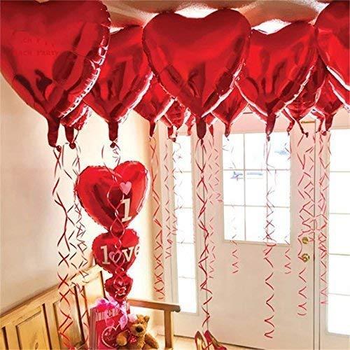 12 + 1 Red Heart Shape Balloons - 1 I Love U Balloon - Helium Supported - Love Balloons - Valentines Day Decorations and Gift Idea for Him or Her, Wedding Birthday Decorations,Ribbon & Straw Included