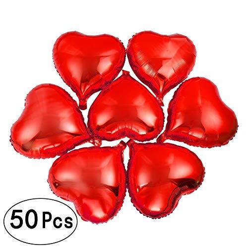 10 Inch Red Heart Foil Mylar Balloons Valentines Day Wedding Engagement Bridal Shower Favors Love Helium Metallic Balloons Baby Shower Birthday Party Decorations, 50 PC