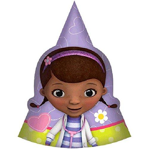 Amscan Doc McStuffins Birthday Party Paper Cone Hats Wearable Supply (8 Pack), Purple/Yellow, 6".