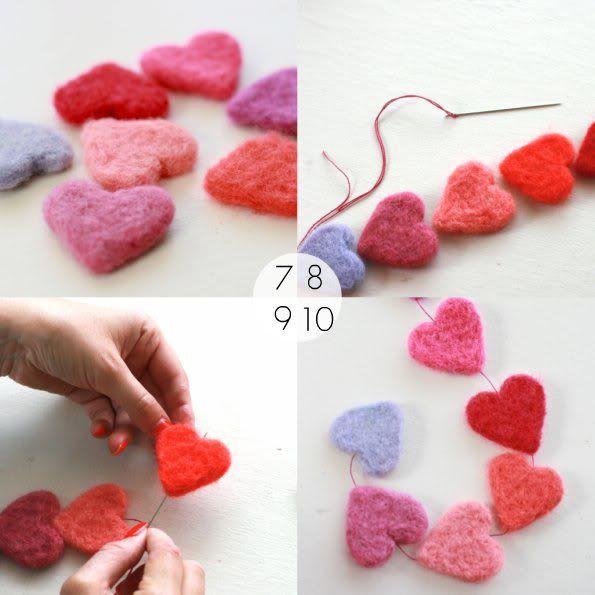 Guirnalda de corazones de fieltro.