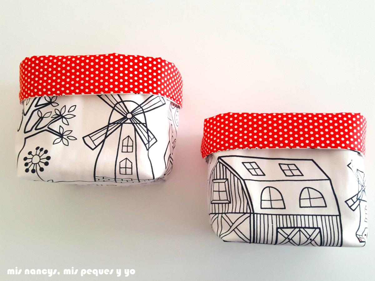 mis nancys, mis peques y yo, cestas de tela reversibles, cesta de tela cuadrada con tela para pintar de Ikea