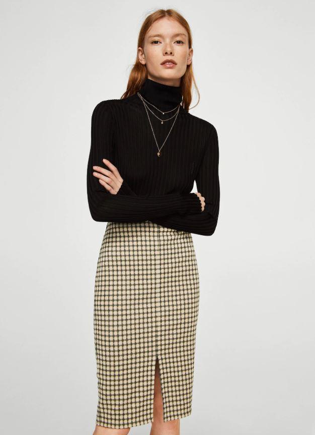 look oficina,falda lapiz cuadros