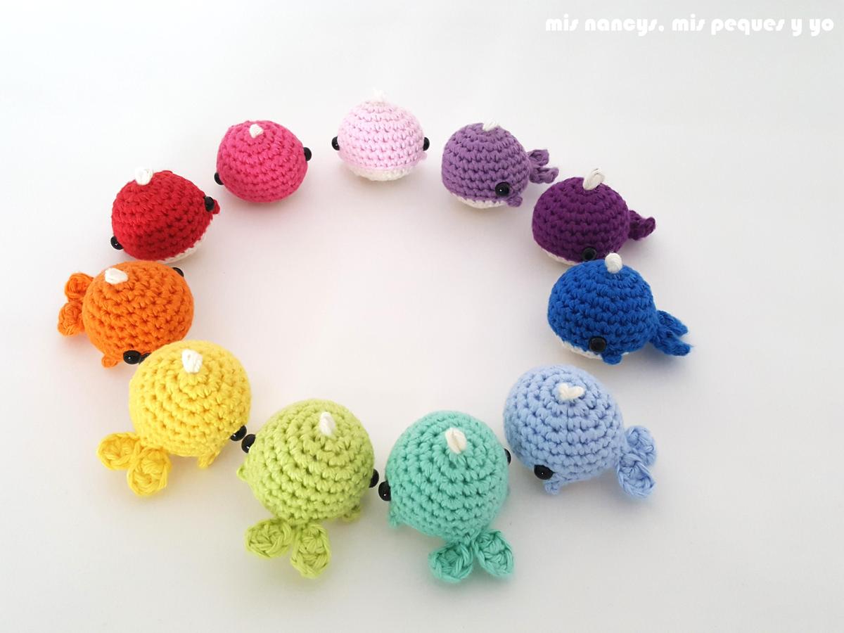mis nancys, mis peques y yo, ballenitas de ganchillo, ballenitas amigurumis de colores