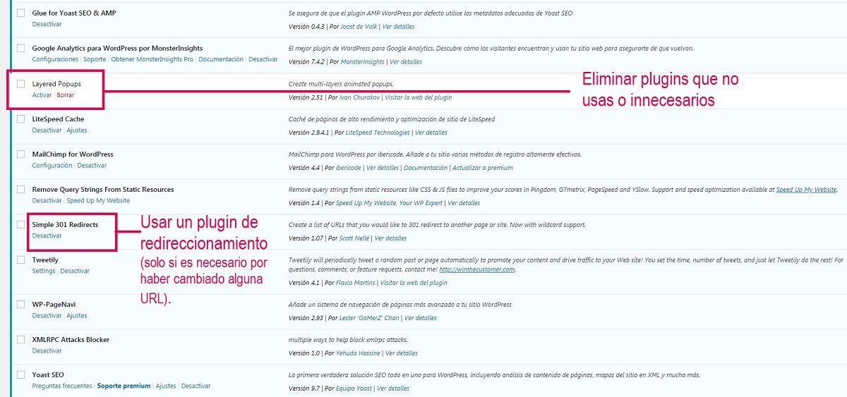 mejoras diseño wordpress - elimina plugins innecesarios