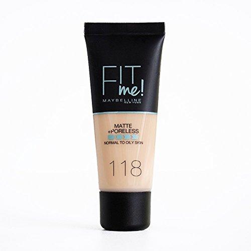 Maybelline New York Base de Maquillaje Fit Me (Mate y Sin poros), Tono 118 Light Beige - 30 ml