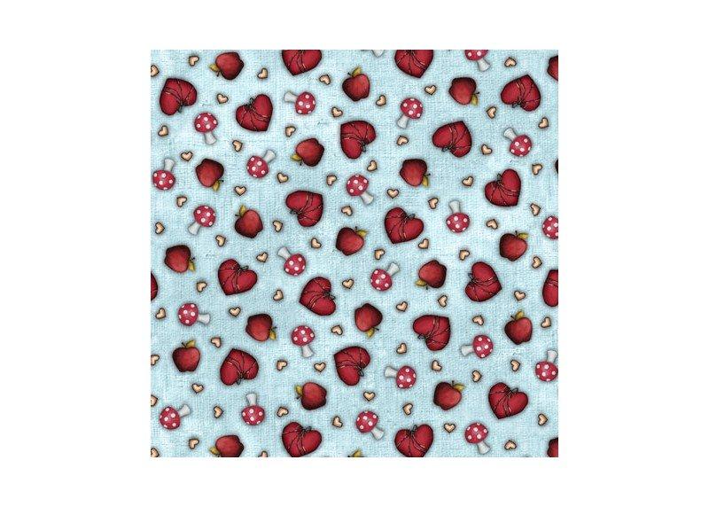 Tela Gorjuss My Story con estampado de corazones y fondo azul