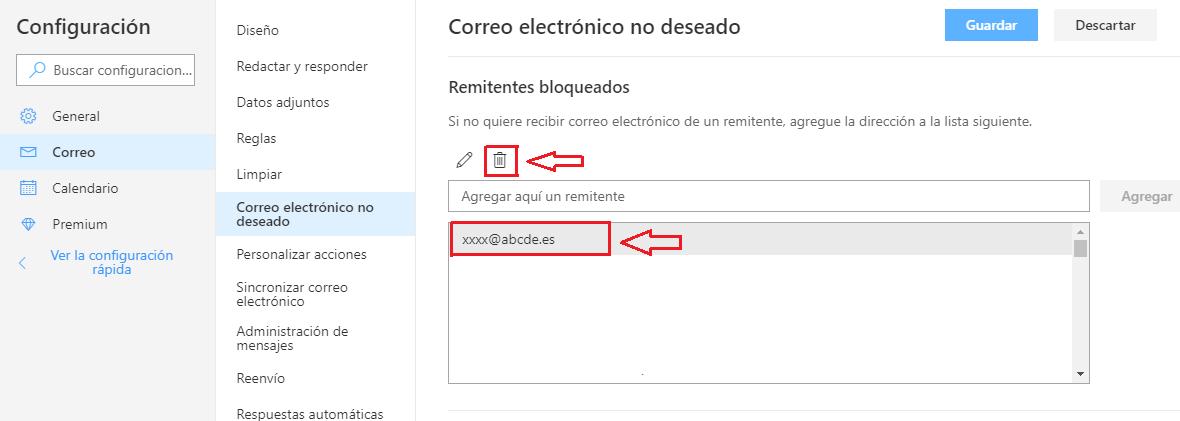 eliminar direcciones bloqueadas en Hotmail