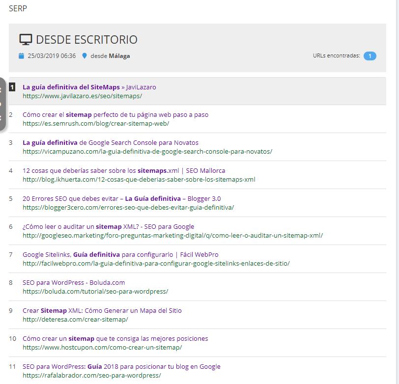 Imagen de las SERP que nos ofrece Seobox