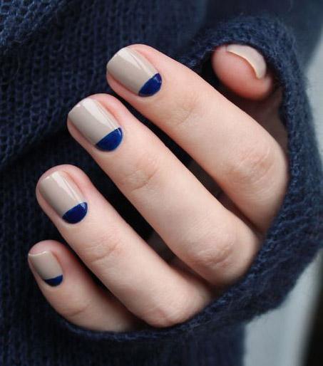 manicura francesa invertida o uñas de media luna