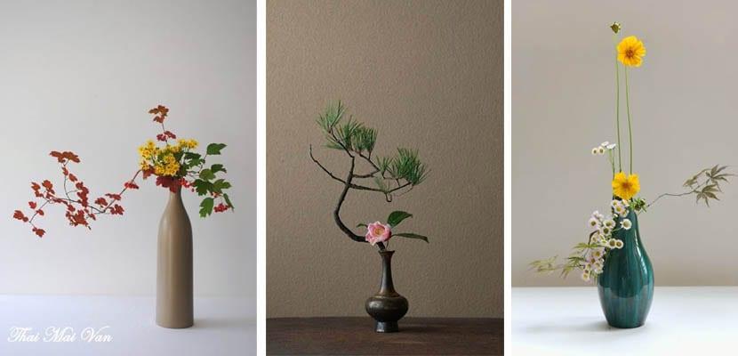 Ikebana en jarron alto