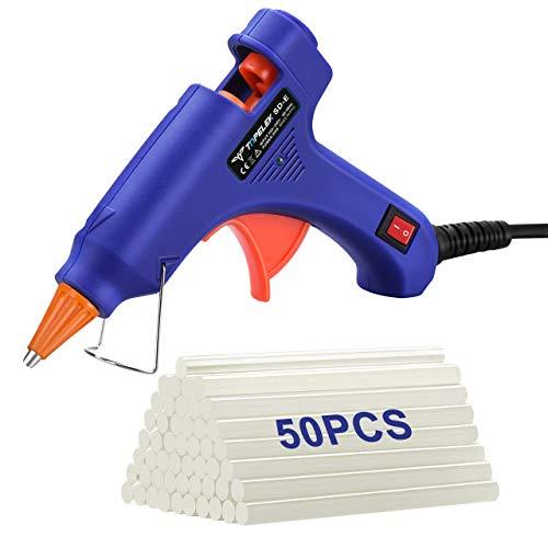 TOPELEK Mini Pistola de Silicona Caliente con 50 PSC Barras Pegamento Alta Temperatura, Kit Pistolas Encolar para Manualidades Artesanía de Bricolaje Reparaciones Rápidas (20 Vatios, Azul)
