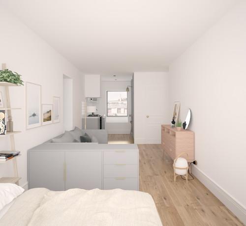 sofá con anexo de almacenaje. Ideal buscando la doble funcionalidad en los muebles como una solucion para decorar un salón pequeño