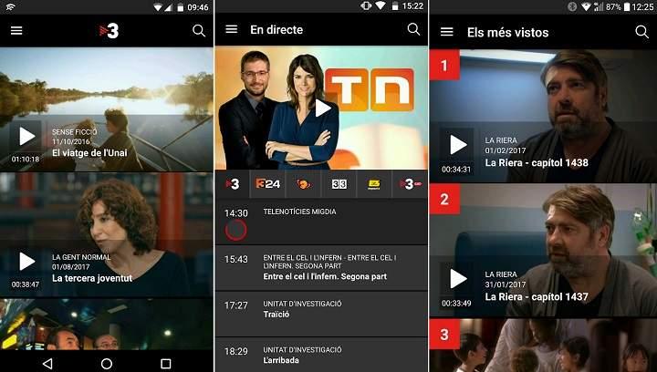 Series y programas de TV a la carta en streaming desde el móvil para la TDT española en Android (La1 La2 Antena3 LaSexta Tele5 Cuatro Neox y otros)
