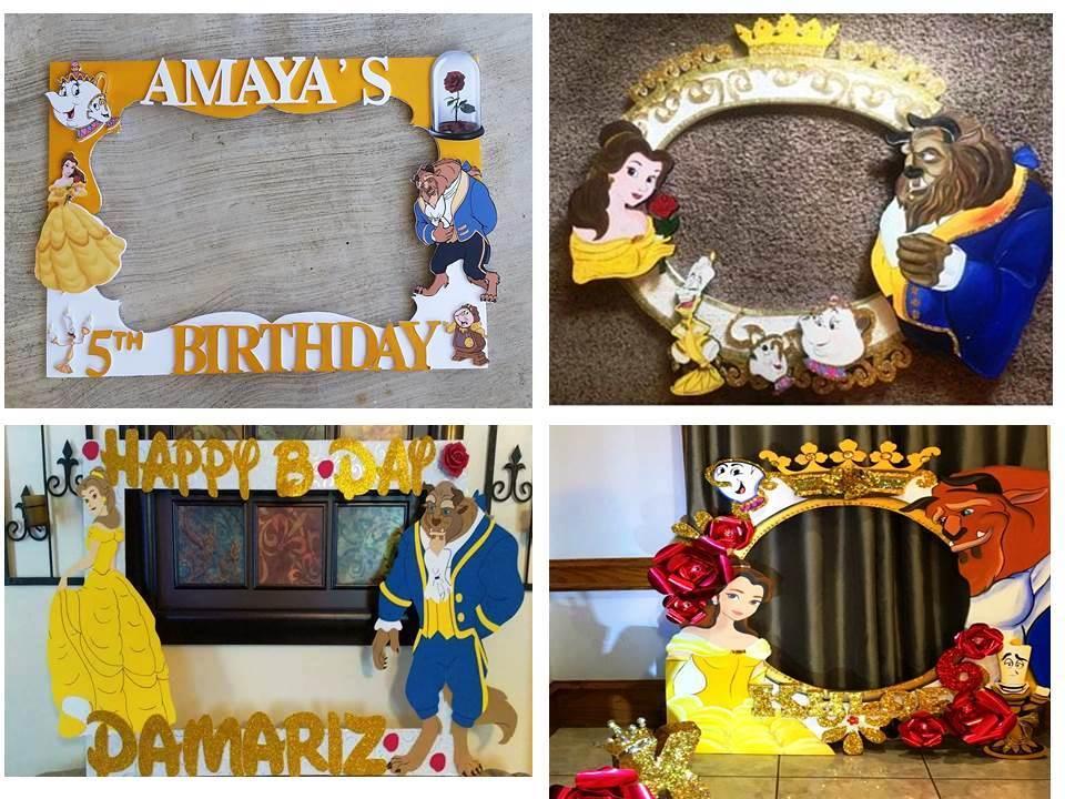 cuadro o marco para selfies fiesta la bella y la bestia
