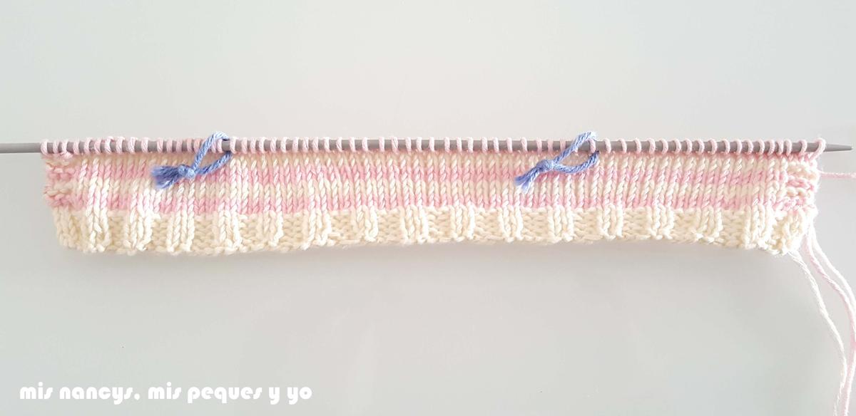 mis nancys, mis peques y yo, tutorial jersey de punto para Nancy "Fresa y nata", marcadores colocados