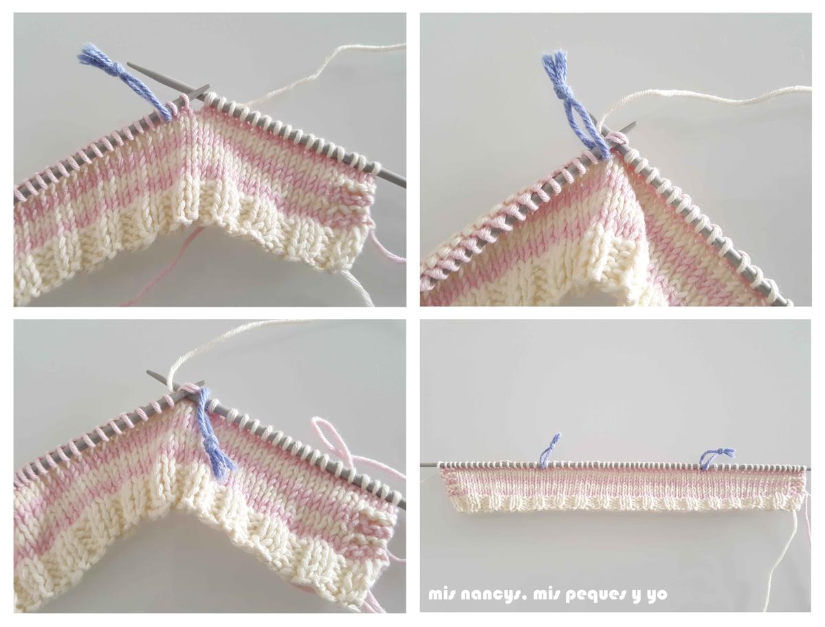 mis nancys, mis peques y yo, tutorial jersey de punto para Nancy "Fresa y nata", disminucion a cada lado del marcador