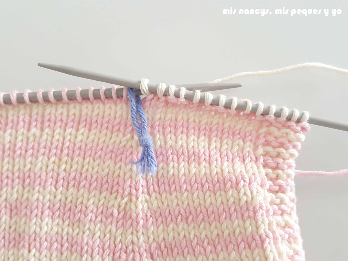 mis nancys, mis peques y yo, tutorial jersey de punto para Nancy "Fresa y nata", separar la primera parte de la labor