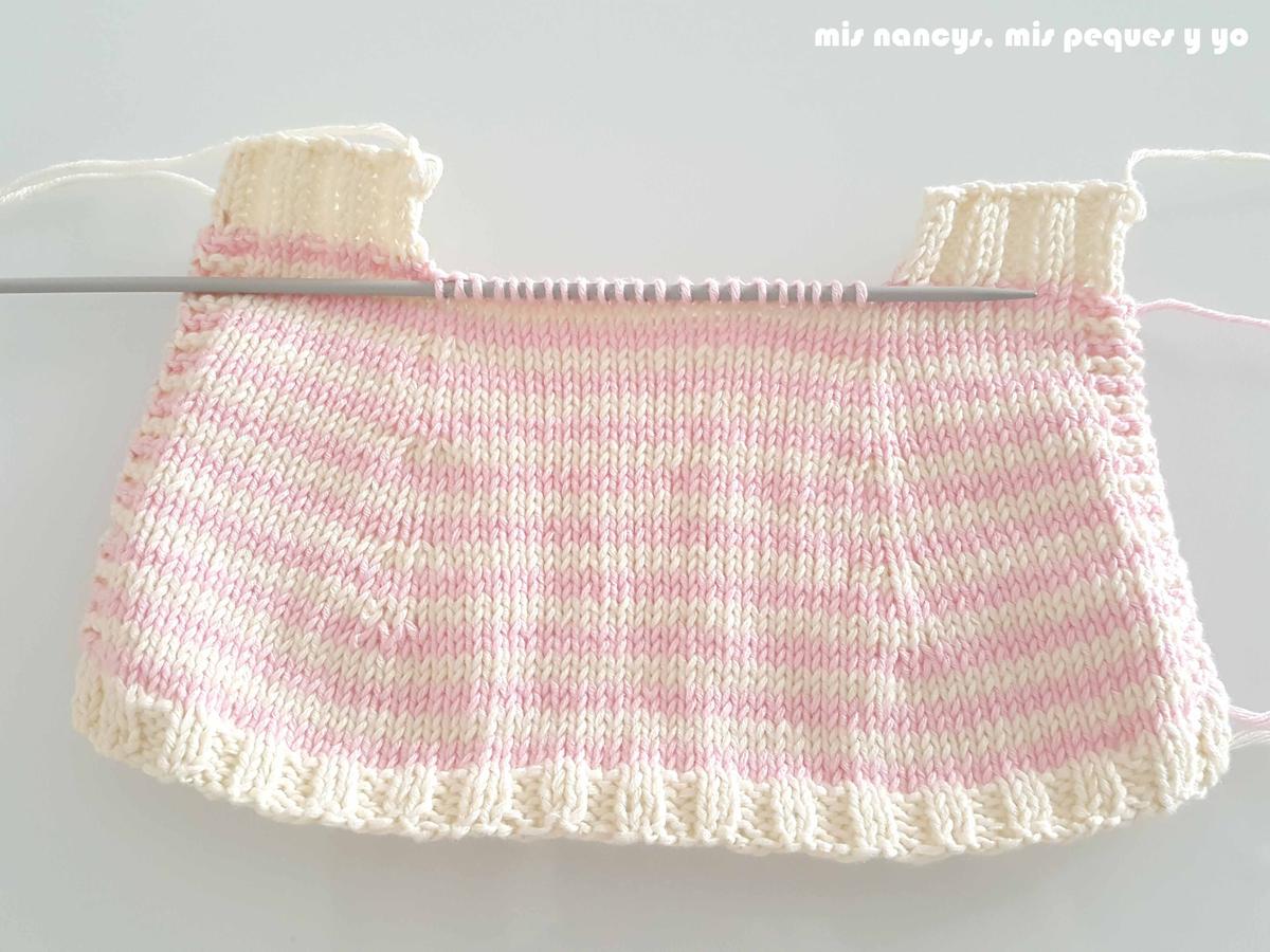 mis nancys, mis peques y yo, tutorial jersey de punto para Nancy "Fresa y nata", pasar a la aguja los puntos centrales