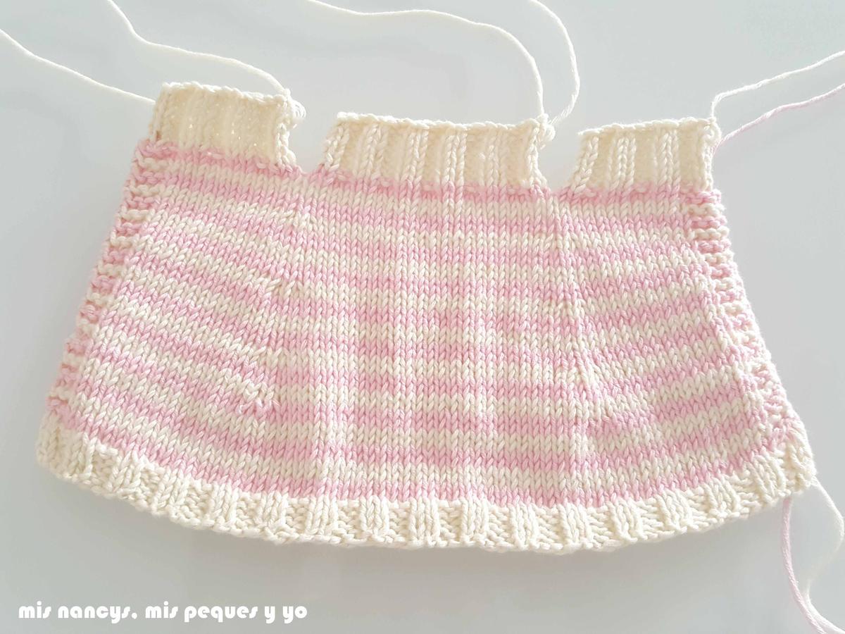 mis nancys, mis peques y yo, tutorial jersey de punto para Nancy "Fresa y nata", tejer y cerrar los puntos centrales