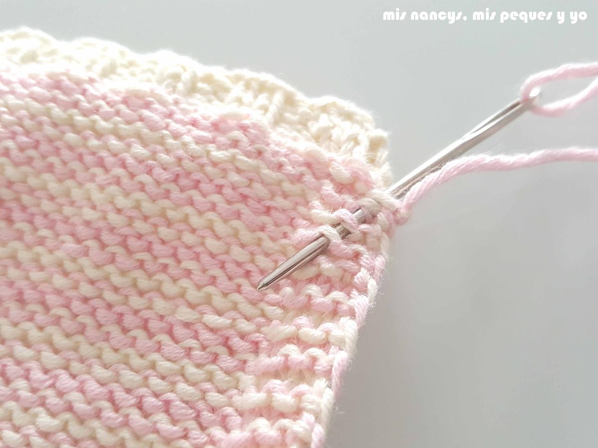 mis nancys, mis peques y yo, tutorial jersey de punto para Nancy "Fresa y nata", rematar todos los hilos